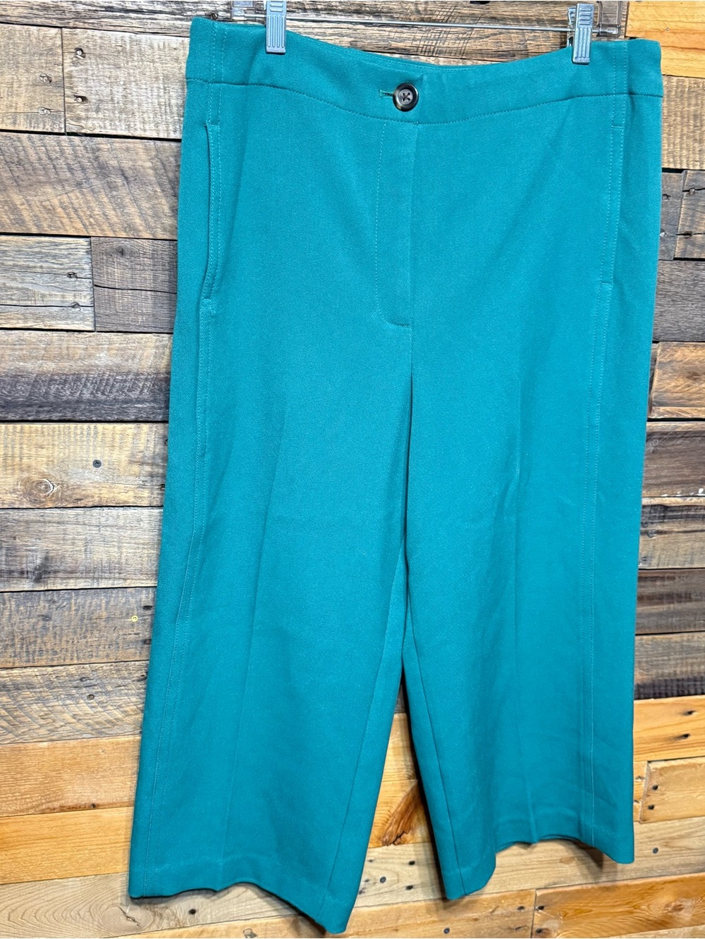 Ann Taylor Womens Size 14P Emerald Green Wide Leg Cropped Pants